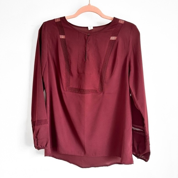 Old Navy Burgundy Maroon Lattice billowy Balloon Sleeve Blouse sz Small - Picture 1 of 6